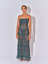 ROBE LONGUE BUSTIER LOUISE CROCHET PETROL