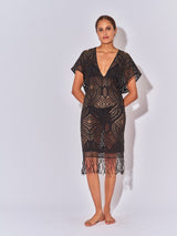 MARION SHORT BLACK CROCHET KAFTAN