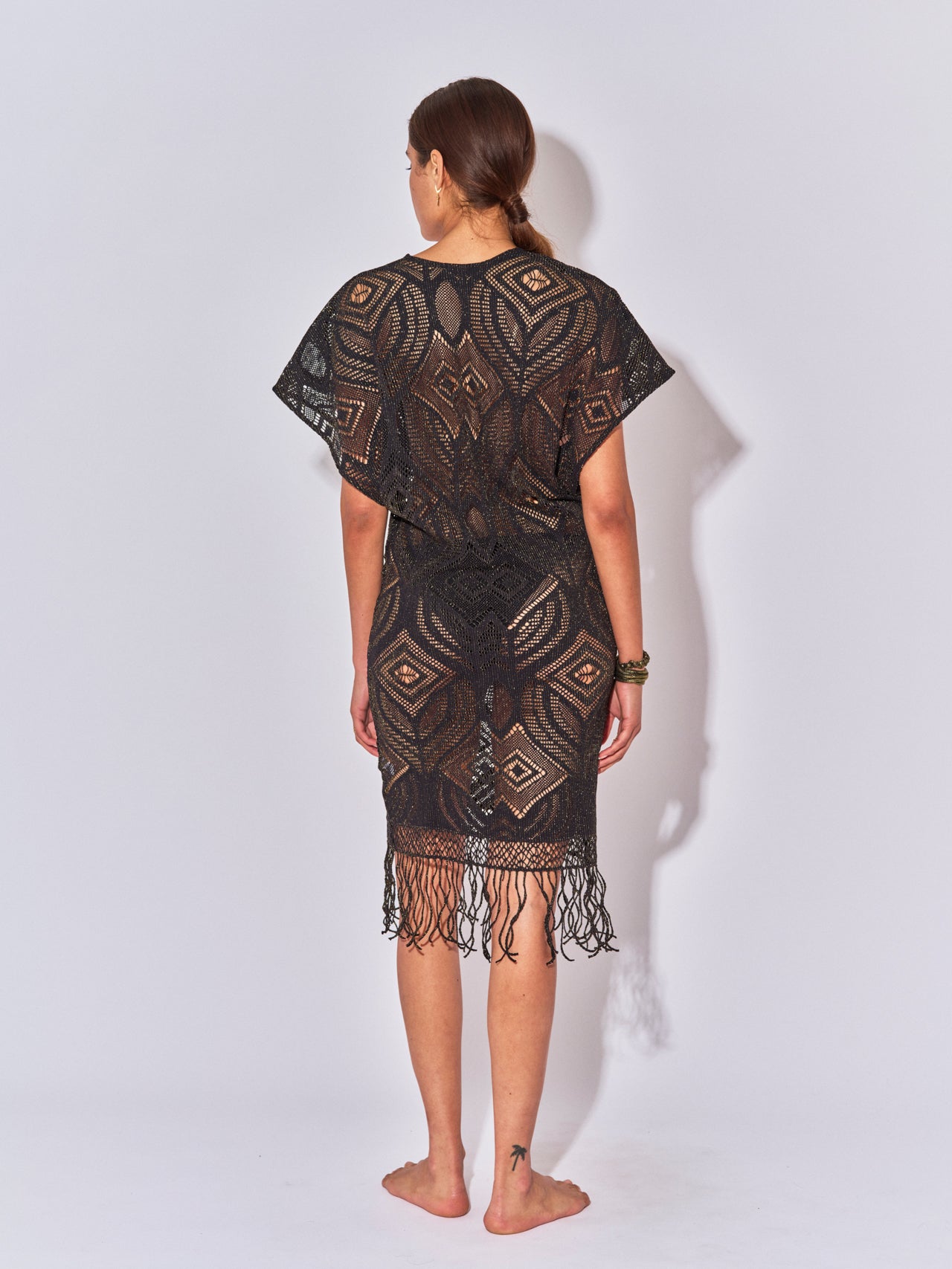 MARION SHORT BLACK CROCHET KAFTAN
