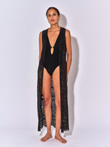 MAYA LONG BLACK CROCHET VEST