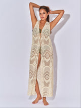 MAYA LONG ECRU CROCHET VEST