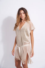 PONCHO COURT LUREX ECRU